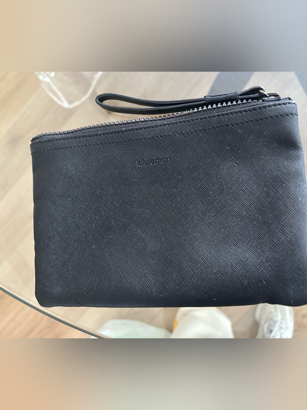 Lululemon Black Leather Zip Wristlet Pouch